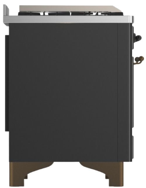 Ilve® Majestic III 36" Graphite Matte Pro Style Dual Fuel Natural Gas Range with 6 Black Brass Burners and Burnished Trim-3