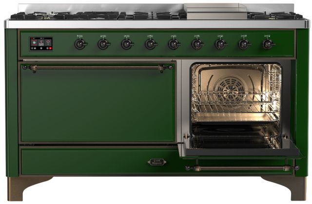 Ilve® Majestic III 60" Emerald Green Pro Style Dual Fuel Liquid Propane Range with Solid Door and Burnished Trim-3