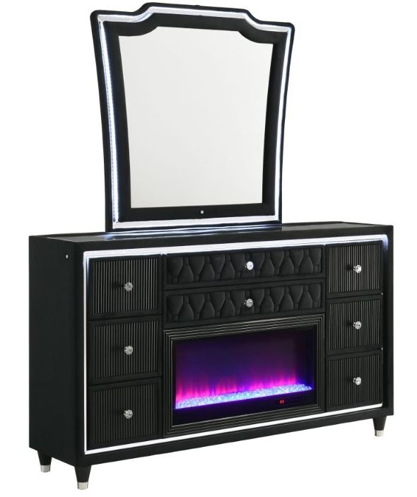 Coaster®  Lorient Black LED Flame Box Dresser and Mirror-0