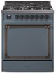 Ilve® Nostalgie II Noblesse 30'' Blue Gray Pro Style Dual Fuel Range with Burnished Trim-0