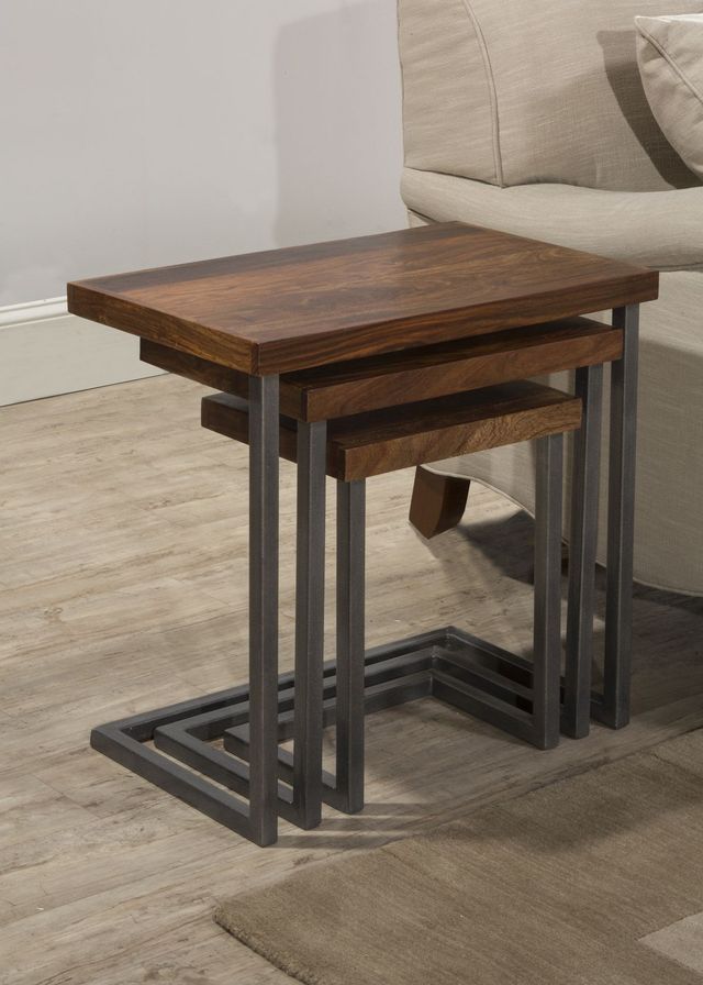 HH2 Home Emerson 3-Piece Natural Sheesham Nesting Tables with Black Metal Base-2