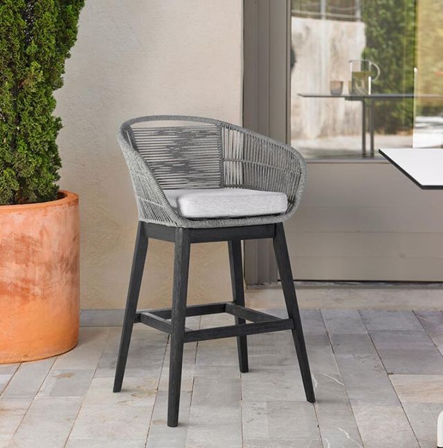 Armen Living Tutti Frutti Black/Gray Fabric/Rope/Wood Outdoor Bar Stool-1