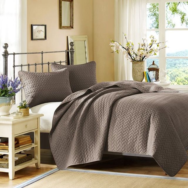 Olliix by Hampton Hill Taupe Queen Velvet Touch Coverlet Set-0
