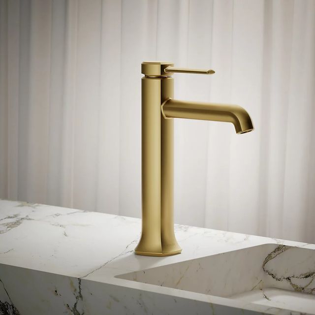 KOHLER® Occasion® Vibrant Brushed Moderne Brass Tall Single-Handle Bathroom Sink Faucet-3