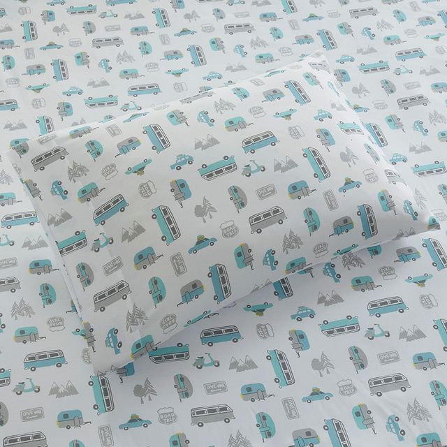 Olliix by Intelligent Design Grey/Blue Road Trip Twin XL Novelty Printed Sheet Set-2