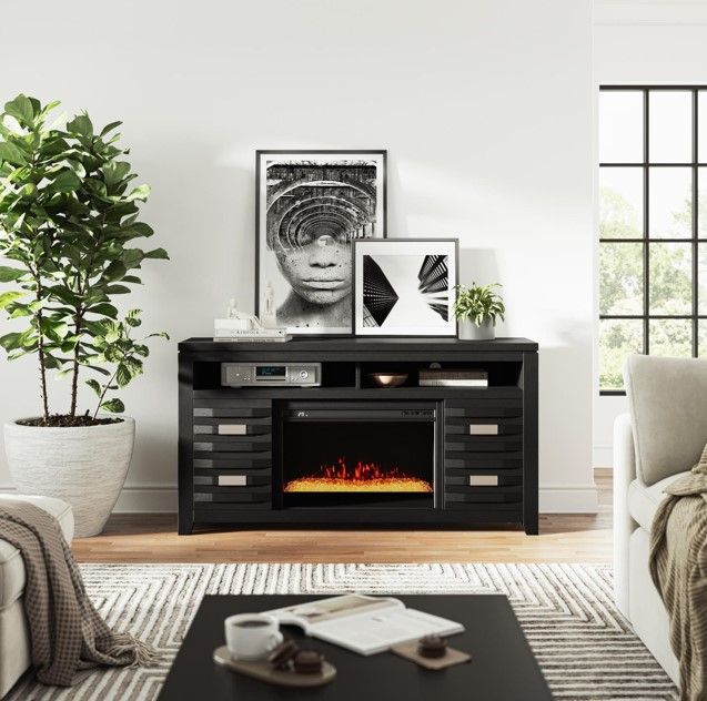 Jofran Inc. Altamonte Black 60" Electric Fireplace Media Console-1