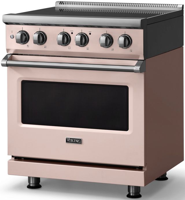 Viking® 5 Series 30" Blush Pro Style Induction Range with Polished Chrome Trim-3