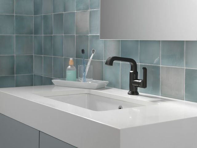 Delta Tetra™ Matte Black 7" Single Handle Bathroom Faucet-1