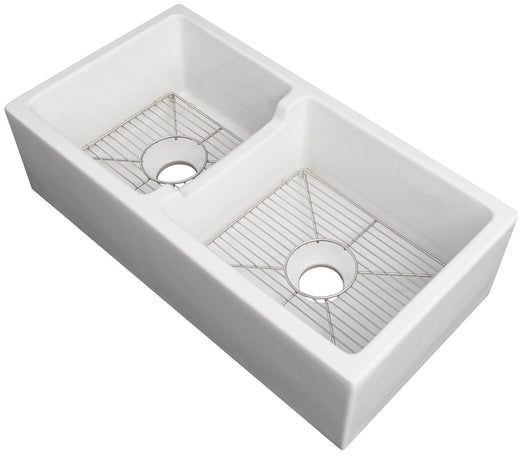 ZLINE Palermo White Gloss 36" Farmhouse Double Bowl Fireclay Kitchen Sink-1