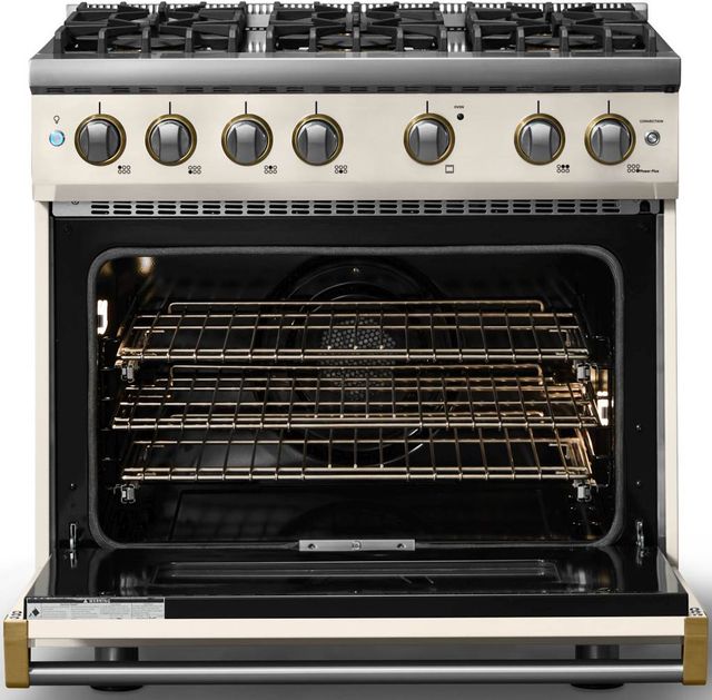 Viking® 5 Series 36" Pure White Pro Style Gas (LP) Range with Brushed Brass Trim-1