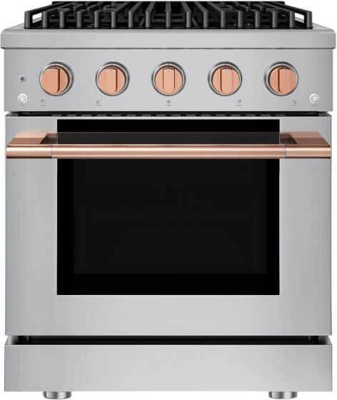 Hauslane HausPro 30" Stainless Steel Pro-Style Dual Fuel Range with Rose Gold Knobs-0
