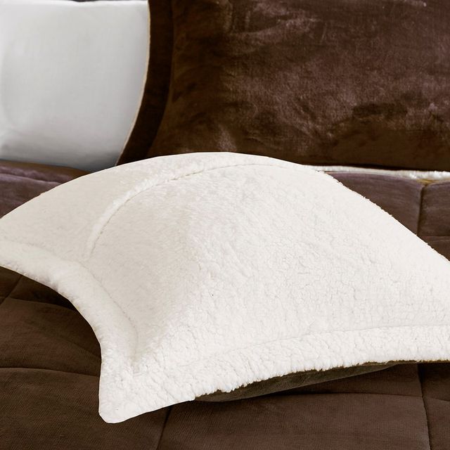 Olliix by Woolrich Alton Brown and Ivory King Plush to Sherpa Down Alternative Comforter Set-2