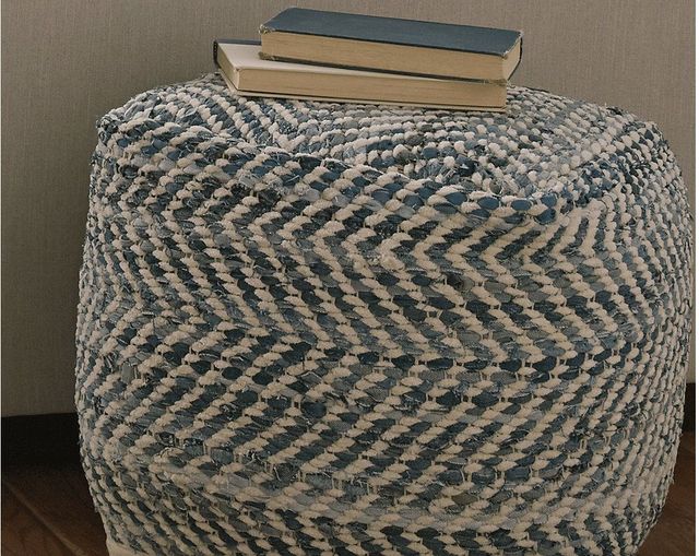 Signature Design by Ashley® Chevron Blue Pouf-1