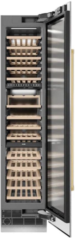 ZLINE Autograph Edition 18" 9.0 Cu. Ft. Triple Zone 68 Bottle Right Hinge Column Wine Cooler in Satin Stainless Steel with Polished Gold Accents-1