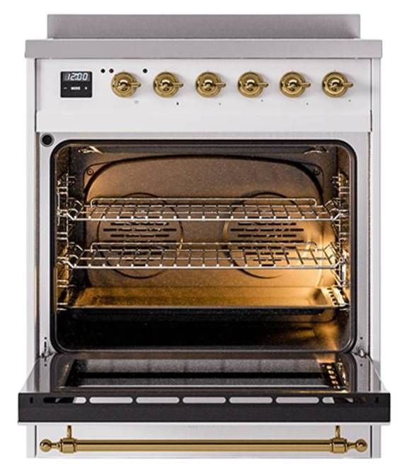 Ilve® Nostalgie II Noblesse 30'' Custom RAL Color Pro Style Induction Range with Brass Trim-1