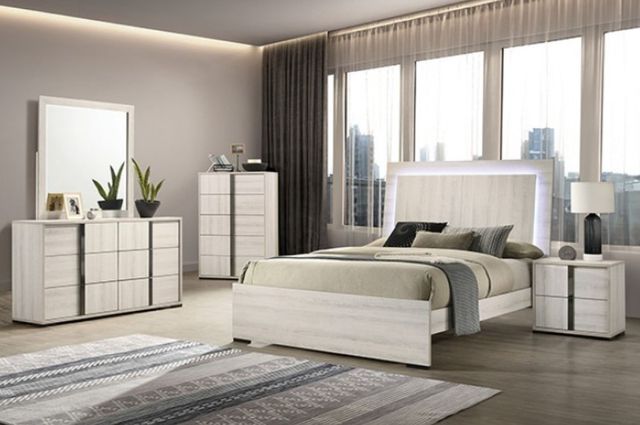 Furniture of America® Horten White Wash Eastern King Panel Bed-1