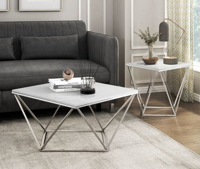 Homelegance® Alfeo White End Table with Silver Base-1