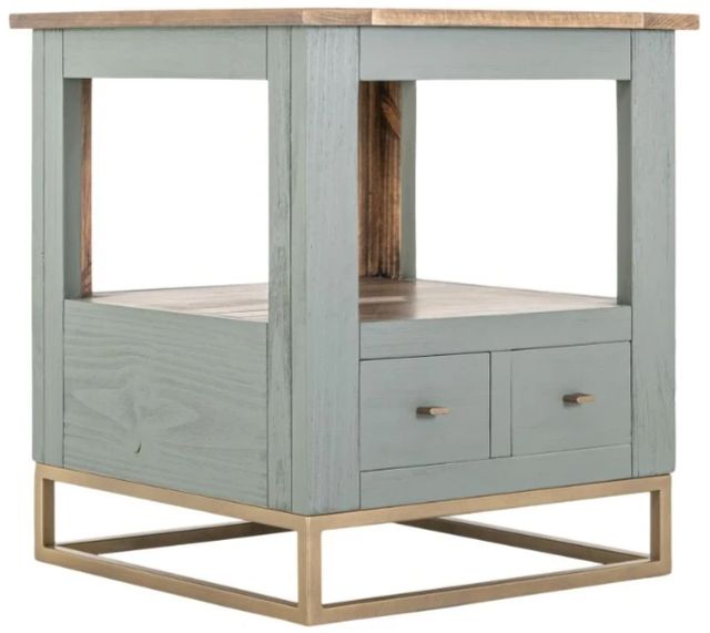International Furniture Direct Timber Brown/Green End Table with Gold Base-3