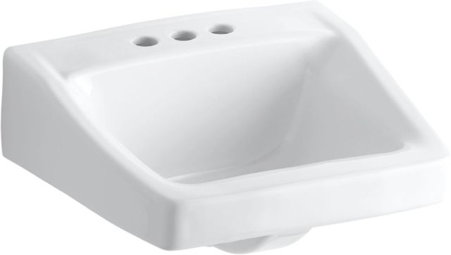 KOHLER® Chesapeake™ White Wall-Mount Concealed Arm Carrier Arm Bathroom Sink with 4" Centerset Faucet Holes-0