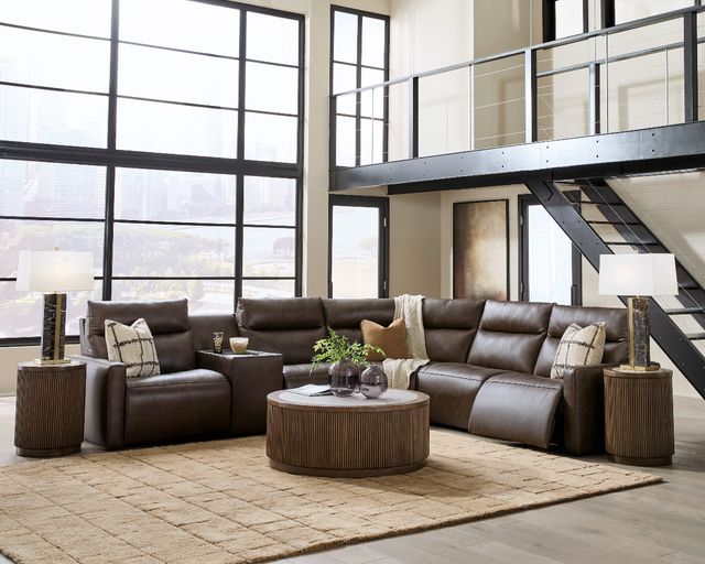 Benchcraft® ModZ 6-Piece Chocolate Power Reclining Modular Sectional with Audio Console-1
