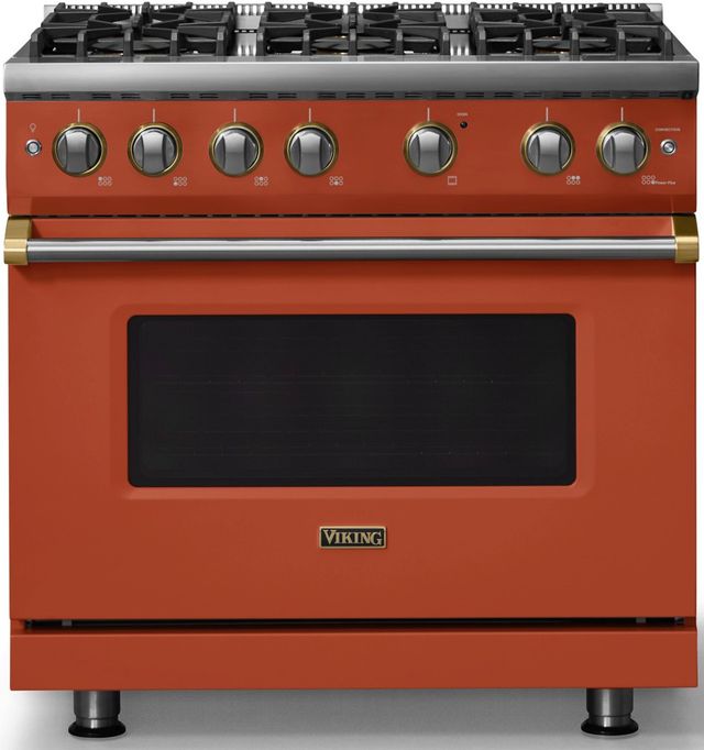 Viking® 5 Series 36" Spiced Cider Pro Style Gas (NG) Range with Brushed Brass Trim-0