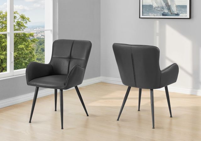 Monarch Specialties Inc. 2-Piece Black 33" Faux Leather Dining Chair Set with Tufted Back-1