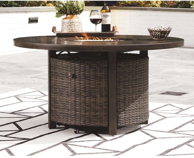 Signature Design by Ashley® Paradise Trail Medium Brown Aluminum/Resin Outdoor Round Fire Pit Table-5