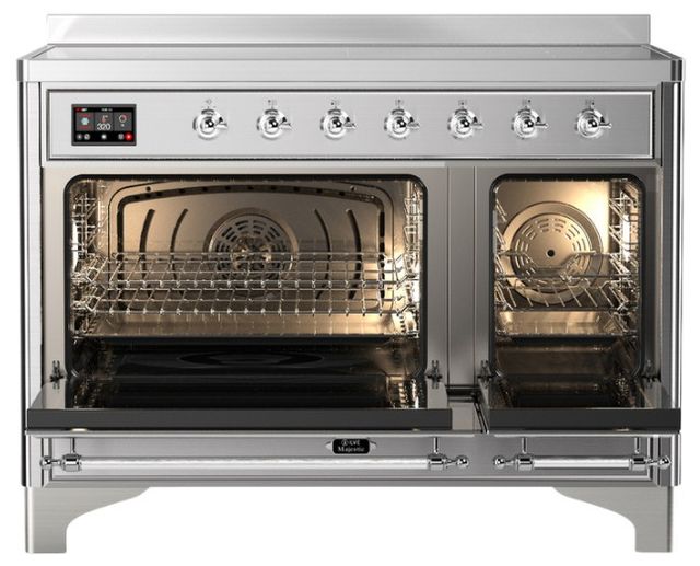 Ilve® Majestic III 48" Stainless Steel Pro Style Induction Range with Solid Door and Chrome Trim-1
