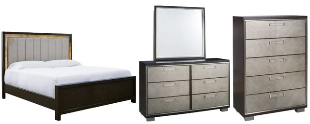 Signature Design by Ashley® Maretto 4-Piece Two-tone California King Upholstered Panel Bed Set-0
