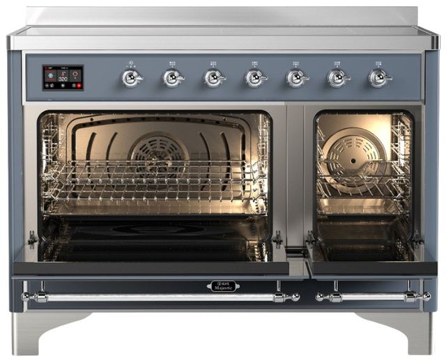 Ilve® Majestic III 48" Blue Gray Pro Style Induction Range with Solid Door and Chrome Trim-1