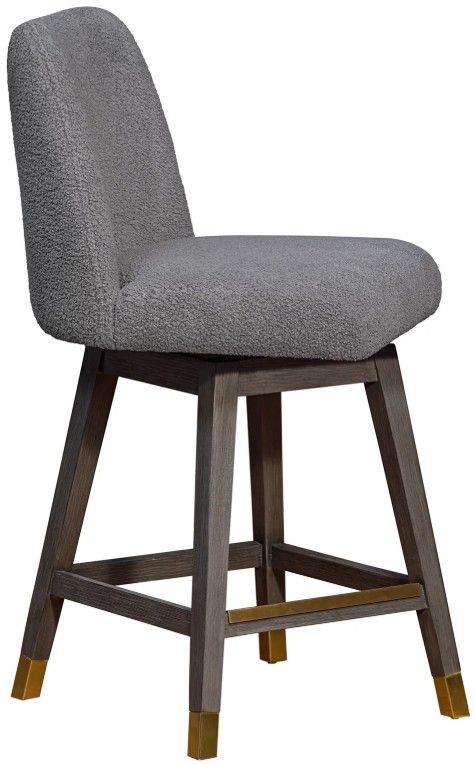 Armen Living Amelia 3-Piece Gray Boucle/Gray Oak Swivel Counter Stool Set-3
