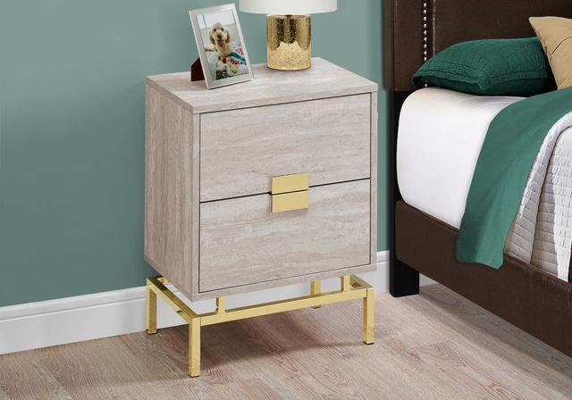 Monarch Specialties Inc. Beige Marble 24"H Two Drawers Accent Table with Gold Metal Base-2
