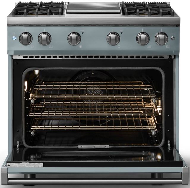 Viking® 5 Series 36" Novembery Sky Pro Style Gas (NG) Range with Polished Chrome Trim-1