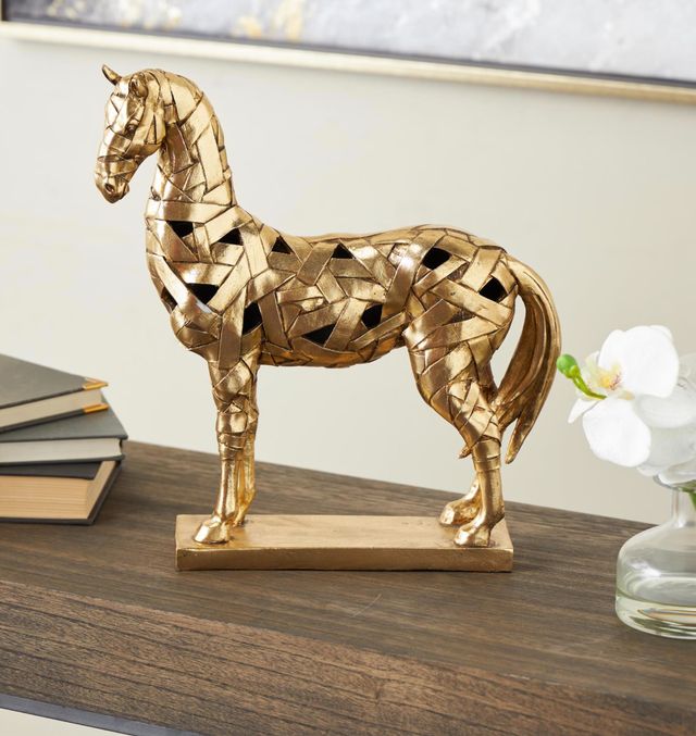 Deco Marche Gold Horse Wrapped Sculpture with Rectangular Base-4