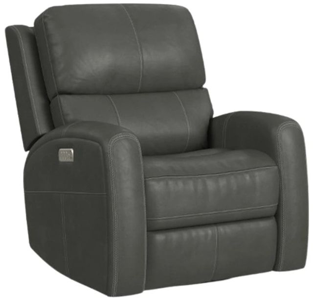 Flexsteel® Linden Charcoal Leather Power Swivel Gliding Recliner with Power Headrest, Lumbar, Heat and Massage-0