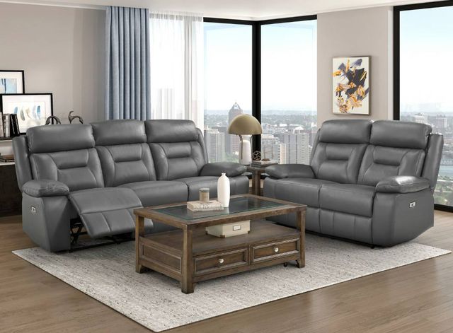 Homelegance® Laconia Dark Gray Leather Power Double Reclining Loveseat-1