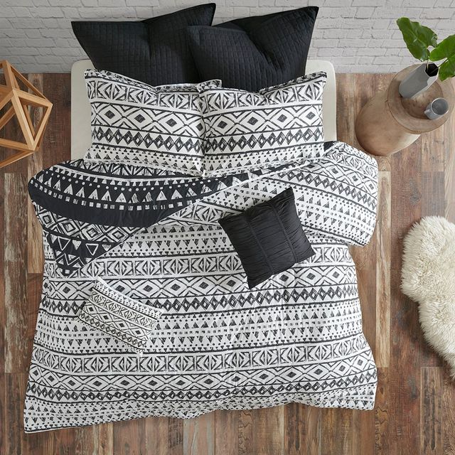 Olliix by Urban Habitat 7 Piece Black Full/Queen Larisa Cotton Reversible Duvet Cover Set-1