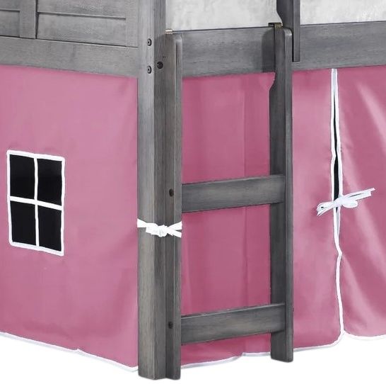 Donco Kids Louver Pink/Antique Gray Youth Twin Loft Bed with Tent Kit-2