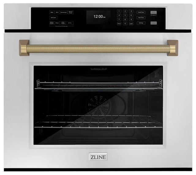 ZLINE Autograph Edition Professional 30" Stainless Steel True Convection Single Wall Oven with Air Fry and Self Clean with Champagne Bronze Helix Handle -0