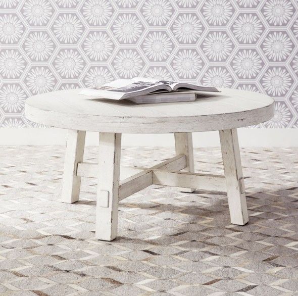Liberty Furniture Modern Farmhouse Flea Market White Round Splay Cocktail Table-1