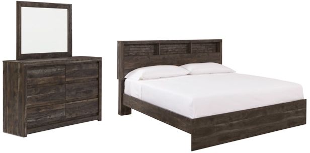 Benchcraft® Vay Bay 5-Piece Charcoal King Bookcase Panel Bed Set-0