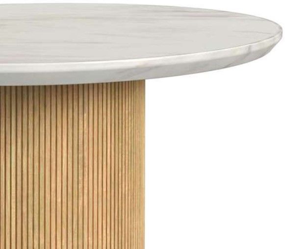 Elements International Sylvie White 22" Faux Marble Top End Table with Natural Base-2