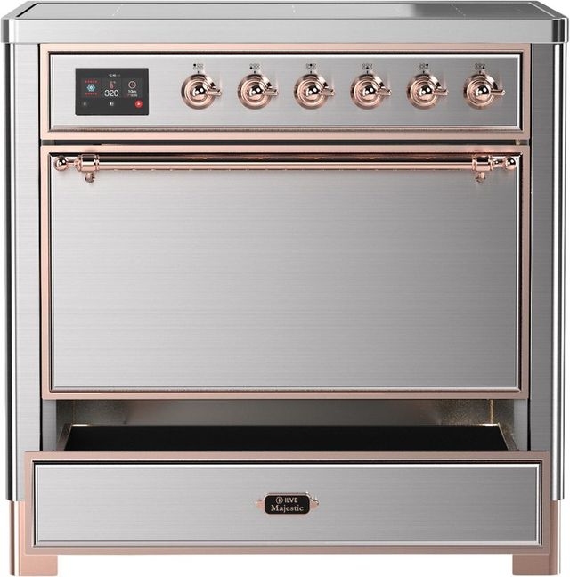 Ilve® Majestic III 36" Stainless Steel Pro Style Induction Range with Solid Door and Copper Trim-2