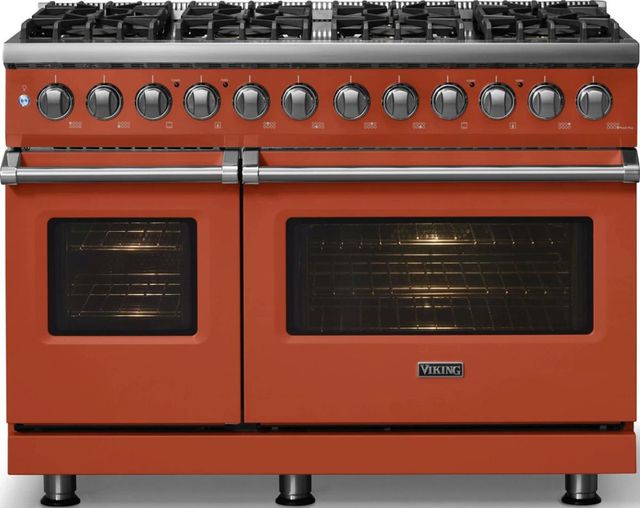 Viking® 5 Series 48" Spiced Cider Pro Style Dual Fuel (NG) Range with Polished Chrome Trim-2