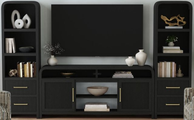 Elements International Ridgemont 3-Piece Black Entertainment Unit with 70" TV Console-0