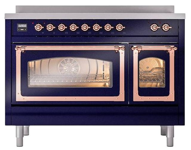 Ilve® Nostalgie II Noblesse 48'' Midnight Blue Pro Style Induction Range with Copper Trim-1