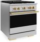 ZLINE Marino 30" Stainless Steel Pro Style Gas Range with 4-Burner and Polished Gold Accents-3