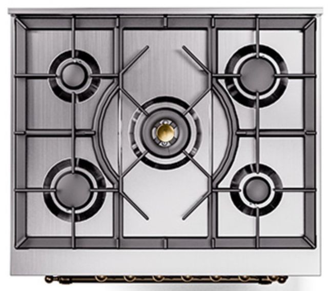 Ilve® Nostalgie II Noblesse 30'' Glossy Black Pro Style Dual Fuel Range with Burnished Trim-2