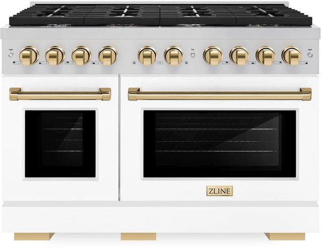 ZLINE Autograph Edition Paramount 48" Stainless Steel Pro Style Dual Fuel Range with White Matte Door and Polished Gold Accents-0