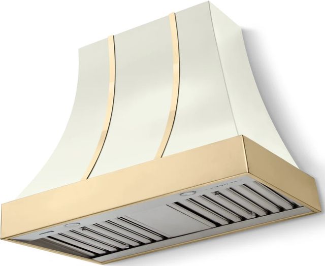 La Cornue CornuFé Cascade 36" Pure White Wall Mounted Range Hood with Polished Brass Trim-0